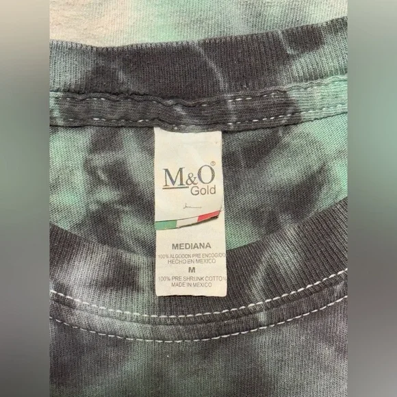 EUC M&O Gold Green and Black Trippy Smiley Face Tee size medium - Picture 9 of 9